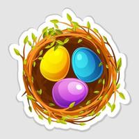 Pasqua etichetta, nido con colorato uova vettore