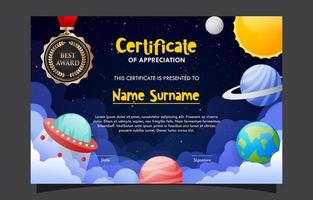 colorato bambino tema certificato di apprezzamento modello vettore