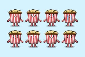 impostato kawaii Popcorn cartone animato personaggio espressione vettore
