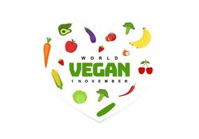 mondo vegano giorno sfondo con verdura celebre su novembre 1 st. vettore