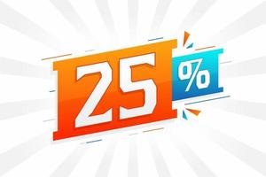 25 sconto marketing bandiera promozione. 25 per cento i saldi promozionale design. vettore