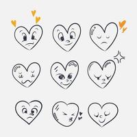 mano disegnato scarabocchio cuore amore con personaggio emoticon viso illustrazione vettore