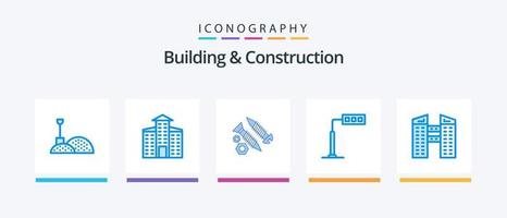 edificio e costruzione blu 5 icona imballare Compreso costruzione. edifici. costruzione. strada. luce. creativo icone design vettore