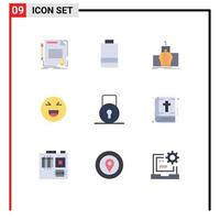 universale icona simboli gruppo di 9 moderno piatto colori di chiave Sorridi corona emoji reale modificabile vettore design elementi
