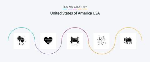 Stati Uniti d'America glifo 5 icona imballare Compreso americano. Stati Uniti d'America. ponte. americano. fuoco d'artificio vettore