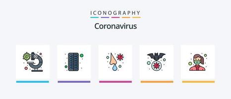 coronavirus linea pieno 5 icona imballare Compreso pulire. medico. virus. capsula. virus. creativo icone design vettore