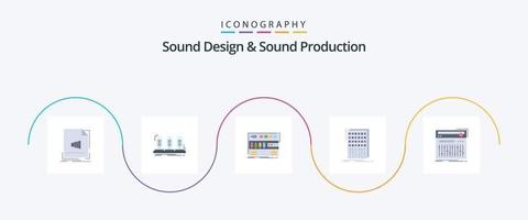 suono design e suono produzione piatto 5 icona imballare Compreso controllo. suono. suono. montaggio su rack. mastering vettore