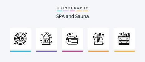 sauna linea 5 icona imballare Compreso . pietra. sauna. sauna. sapone. creativo icone design vettore