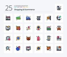 shopping e e-commerce 25 linea pieno icona imballare Compreso pagamento. moneta. orario. comunicazione. Telefono vettore