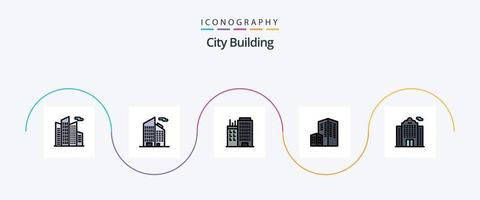 città edificio linea pieno piatto 5 icona imballare Compreso . costruzione. Casa vettore