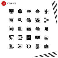 universale icona simboli gruppo di 25 moderno solido glifi di bersaglio dardo moneta tavola uomo modificabile vettore design elementi
