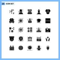 gruppo di 25 moderno solido glifi impostato per anno Domini auto Hotel rgb scacchi modificabile vettore design elementi