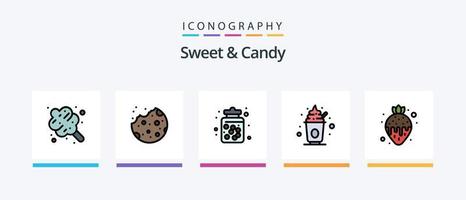 dolce e caramella linea pieno 5 icona imballare Compreso dolce. cibo. dolce. cibo. biscotto. creativo icone design vettore