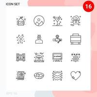 impostato di 16 moderno ui icone simboli segni per celebrazione fuochi d'artificio bicchiere San Valentino negozio modificabile vettore design elementi