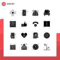 mobile interfaccia solido glifo impostato di 16 pittogrammi di i soldi denaro contante scala veicoli Di meno modificabile vettore design elementi