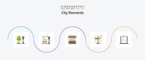 città elementi piatto 5 icona imballare Compreso parchi. sinistra Giusto. cibo. strada. città vettore