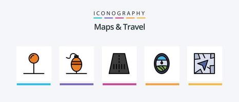 mappe e viaggio linea pieno 5 icona imballare Compreso . tesoro. sincronizzare. carta geografica. creativo icone design vettore