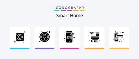 inteligente casa glifo 5 icona imballare Compreso inteligente. Internet. cctv. Casa. sicurezza. creativo icone design vettore
