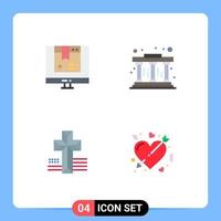 gruppo di 4 piatto icone segni e simboli per scatola attraversare shopping pilastri freccia modificabile vettore design elementi