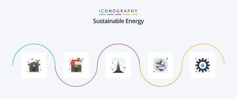 sostenibile energia piatto 5 icona imballare Compreso Ingranaggio. foglia. solare. elettrico tappo. sostenibile vettore