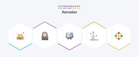 Ramadan 25 piatto icona imballare Compreso preghiera. musulmano. golfo. uomo. Corano vettore