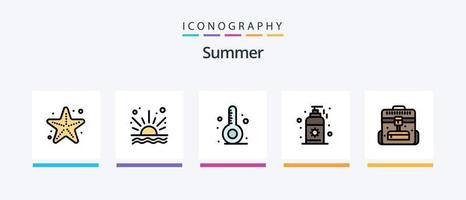 estate linea pieno 5 icona imballare Compreso bacca. viaggio. oceano. estate. vacanza. creativo icone design vettore