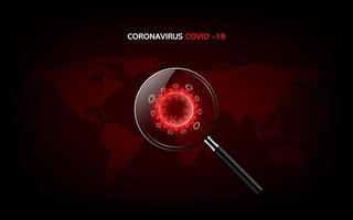 malattia da coronavirus covid-19 infezione medica con lente d'ingrandimento vettore