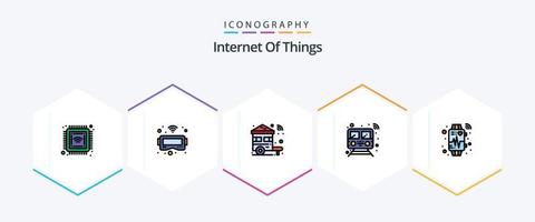 Internet di cose 25 riga piena icona imballare Compreso dispositivo. treno. inteligente. inteligente. Internet vettore