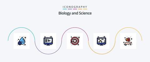 biologia linea pieno piatto 5 icona imballare Compreso capsula. molecola. schermo. schermo. atomo vettore