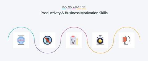 produttività e attività commerciale motivazione abilità piatto 5 icona imballare Compreso meditazione. orologio. spento. pensare. strategia vettore