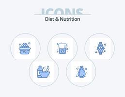 dieta e nutrizione blu icona imballare 5 icona design. cuore colpo. dieta. Pera. bere. dieta vettore