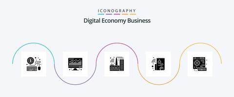 digitale economia attività commerciale glifo 5 icona imballare Compreso . Ingranaggio. industria. tastiera del computer. digitale vettore