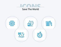 Salva il mondo blu icona imballare 5 icona design. Fumo. gas. mondo. macchina. ambiente vettore