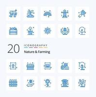 20 natura e agricoltura blu colore icona imballare piace Cina trattore orzo agricoltura agricoltura vettore