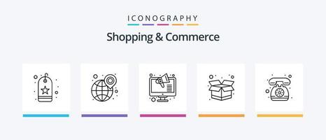 shopping e commercio linea 5 icona imballare Compreso ricerca. qualità. saldi. premio. i soldi. creativo icone design vettore