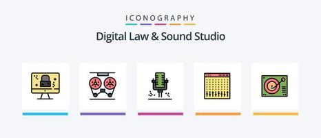 digitale legge e suono studio linea pieno 5 icona imballare Compreso miscelatore. dj. suono. controllore. gratuito. creativo icone design vettore