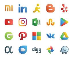 20 sociale media icona imballare Compreso App netto vk eccellere microsoft Groupon vettore