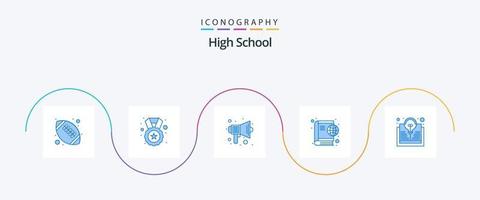 alto scuola blu 5 icona imballare Compreso studia. Internet. Audio. globo. altoparlante vettore