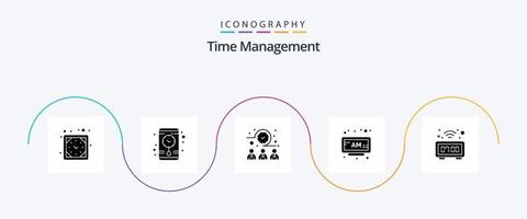 tempo gestione glifo 5 icona imballare Compreso tavolo. orologio. incontro volta. volta. am vettore