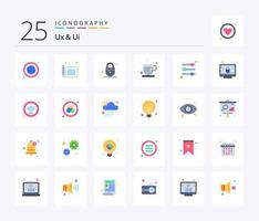 UX e ui 25 piatto colore icona imballare Compreso parametri. opzioni. lucchetto. tè volta. rinfresco vettore