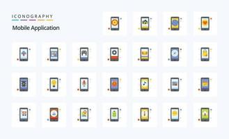 25 mobile applicazione piatto colore icona imballare vettore
