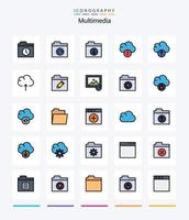 creativo multimedia 25 linea pieno icona imballare come come rinominare. modificare. cartella. caricamento. nube vettore