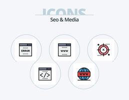 SEO e media linea pieno icona imballare 5 icona design. video. film. ricerca. media. ottimizzazione vettore