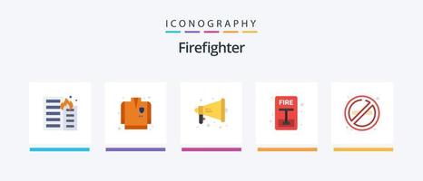 pompiere piatto 5 icona imballare Compreso no. fuoco. ad alta voce. evacuare. emergenza. creativo icone design vettore