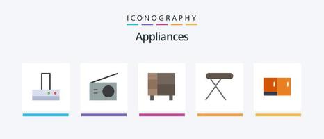 elettrodomestici piatto 5 icona imballare Compreso scrivania. tavolo. casa. ferro da stiro. elettrodomestici. creativo icone design vettore