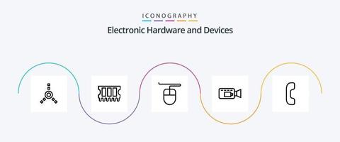 dispositivi linea 5 icona imballare Compreso . telecamera. Telefono vettore