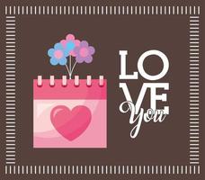 felice giorno di San Valentino carta con calendario e cuore vettore