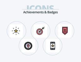 realizzazioni e badge linea pieno icona imballare 5 icona design. dispositivo. conquiste. fuoco. posizioni. analisi vettore