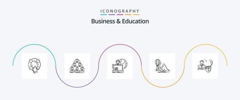 attività commerciale e formazione scolastica linea 5 icona imballare Compreso montagne. Esplorare. attività commerciale. in linea. assegnazione vettore