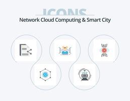 Rete nube calcolo e inteligente città piatto icona imballare 5 icona design. dati. antropometria. pubblico. documento. condivisione vettore